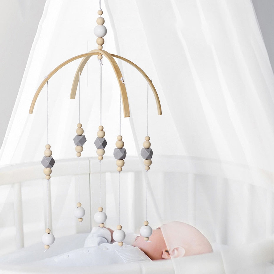 Baby Rattle Mobile Toys Wooden Beads Crib Toy Bed Hanging Newborn Wind Chimes Bell Nordic Kids Room Decoration Photography Props