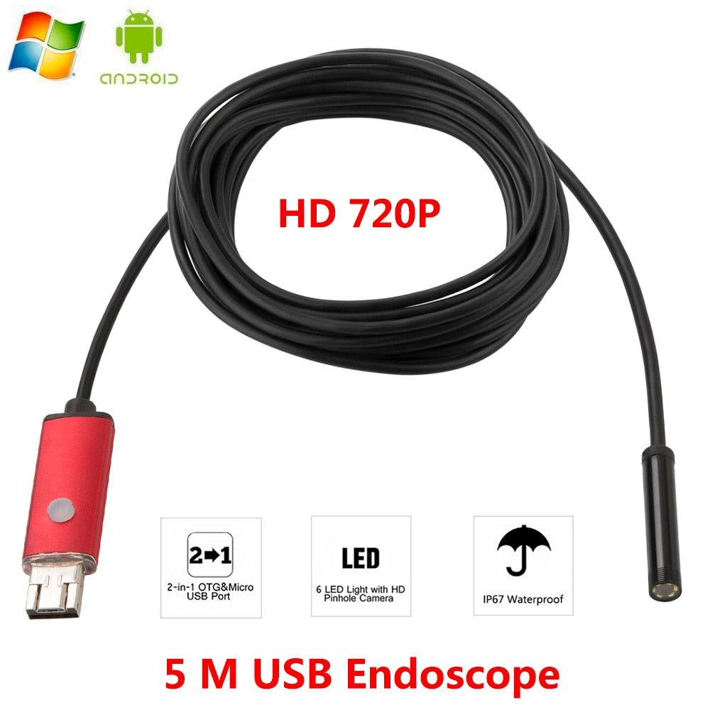 1M 2M 5M 10M USB Android  Endoscope Camera 8mm Flexible Snake Inspection Camera  HD 720P for  Android Smartphone PC