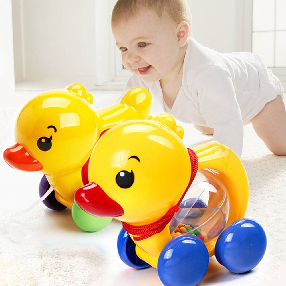 Baby Rattles Pull rope Duck Animal Hand Shaking Bell Car baby educational learn walking toy Rattles Toys Music Handbell for Kids