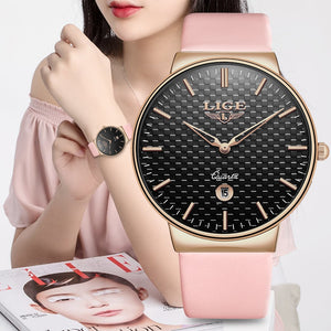 Relogio feminino LIGE Women Watches Top Luxury Brand Girl Quartz Watch Casual Leather Ladies Dress Watch Women Clock Reloj Mujer