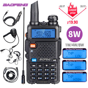 Powerful Baofeng UV-5R 8W Walkie Talkie VHF UHF Transceiver UV 5R Amateur Ham CB Radio Station 8Watts 10km Hunting Transmitter