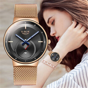 LIGE 2020 New Gold Watch Women Watches Ladies Creative Steel Women's Bracelet Watches Female Waterproof Clock Relogio Feminino