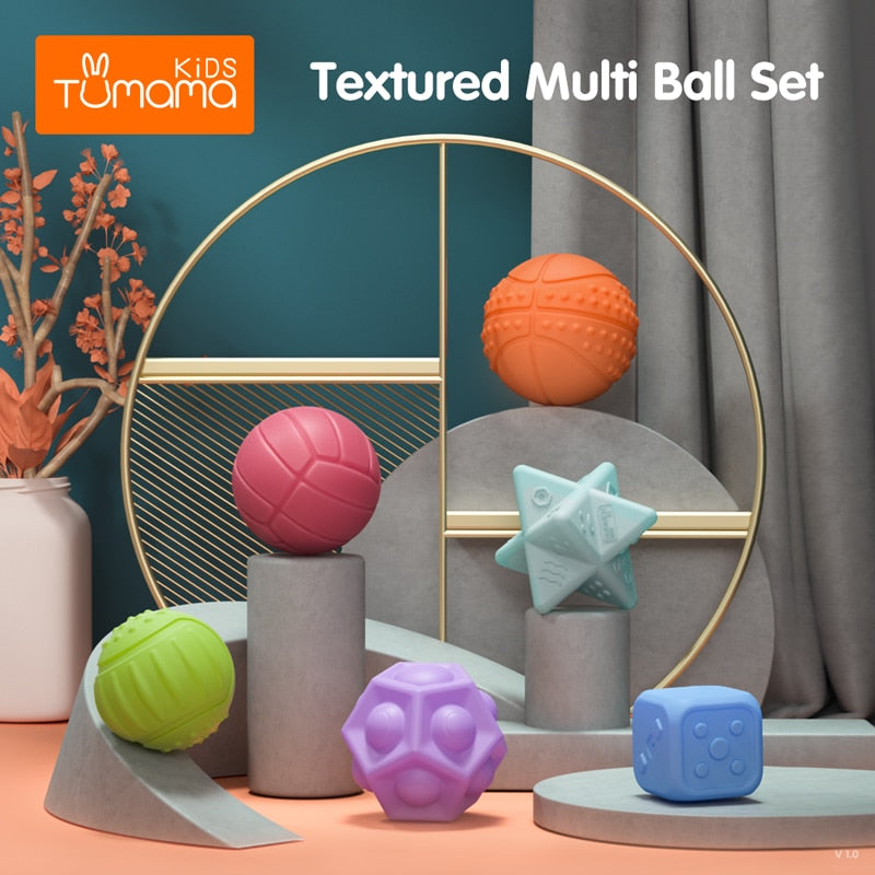 Tumama 6-12PCS Baby Toys Rubber Textured Touch Ball Baby Touch Hand Training Massage ball Tactile Senses Toy