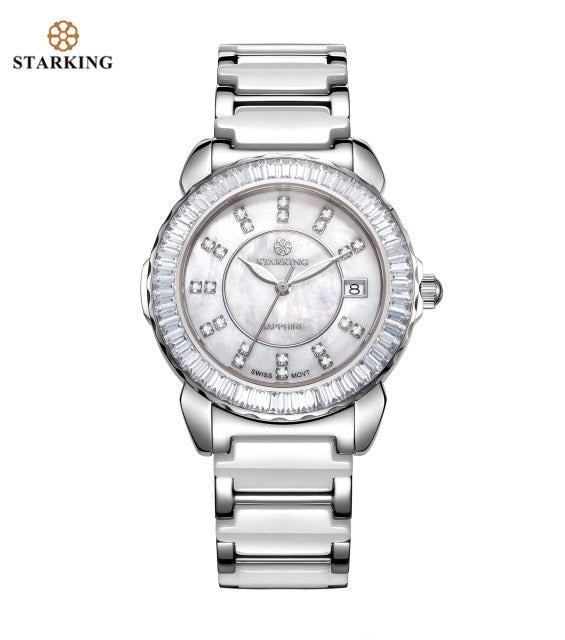 STARKING Brand Ceramic Watches New Arrival Quartz Women Luxury Watch Female Clock White Full Crystal Fashion Casual Wristwatches