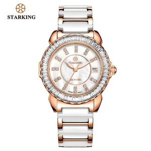 STARKING Brand Ceramic Watches New Arrival Quartz Women Luxury Watch Female Clock White Full Crystal Fashion Casual Wristwatches