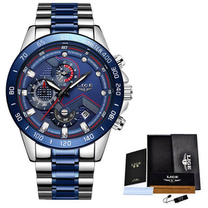 2019 LIGE New Blue Fashion Business Clock Mens Watches Top Brand Luxury All Steel Waterproof Quartz Gold Watch Relogio Masculino