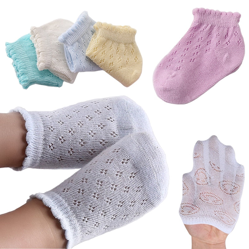 5PCS Children's Socks Spring Summer New Boys Girls Cotton Thin Breathable Baby Mesh Sock White Soft for Newborn Toddlers Infant