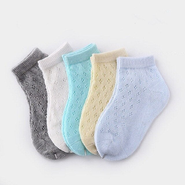 5PCS Children's Socks Spring Summer New Boys Girls Cotton Thin Breathable Baby Mesh Sock White Soft for Newborn Toddlers Infant