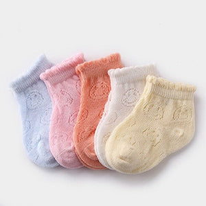 5PCS Children's Socks Spring Summer New Boys Girls Cotton Thin Breathable Baby Mesh Sock White Soft for Newborn Toddlers Infant