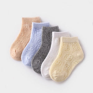 5PCS Children's Socks Spring Summer New Boys Girls Cotton Thin Breathable Baby Mesh Sock White Soft for Newborn Toddlers Infant