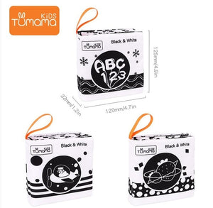 Tumama Kids Baby infant cloth book 3PCS black and white cloth book Baby Stroller Hanging Toy Early Learning Educational Toys