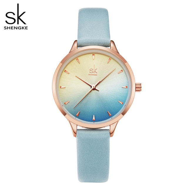 Shengke Women Watches Multi Color Lady Fashion Quartz Watch Simple PU Watchband Waterproof Wrist Watch Relogio Feminino