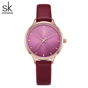 Shengke Women Watches Multi Color Lady Fashion Quartz Watch Simple PU Watchband Waterproof Wrist Watch Relogio Feminino