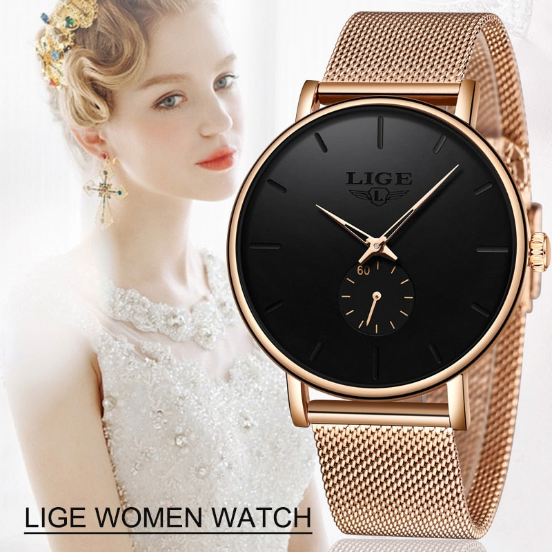 2020LIGE Brand Luxury Women Casual Watch Waterproof Wristwatch Women Fashion Dress Full Stainless Steel Ladies Clock Reloj Mujer