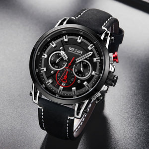 2020MEGIR NEW Mens Watches Top Brand Luxury Waterproof 24 Hour Date Quartz Clock Male Leather Sport Wristwatch Relogio Masculino