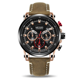 2020MEGIR NEW Mens Watches Top Brand Luxury Waterproof 24 Hour Date Quartz Clock Male Leather Sport Wristwatch Relogio Masculino