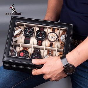 BOBO BIRD Leatherette Wrist Watch Display Box Organizer Storage Box Watch Holder Jewelry Display Case saat kutusu