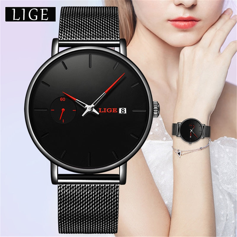 LIGE New Fashion Women Watches Top Brand Luxury Stainless Steel Strap Wristwatch for Women  Waterproof Quartz Ladies Watch Women