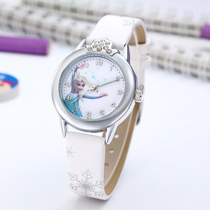 Elsa Watch Girls Elsa Princess Kids Watches Leather Strap Cute Children's Cartoon Wristwatches Gifts for Kids Girl