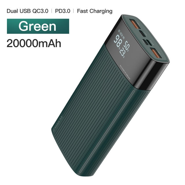 Kuulaa power bank 20000 mah usb tipo c pd carregamento rápido + carga rápida 3.0 powerbank 20000 mah bateria externa para xiaomi iphone