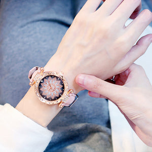 2019 reloj de pulsera para mujer, reloj de pulsera con cielo estrellado para mujer, reloj de pulsera informal de cuero de cuarzo, reloj femenino