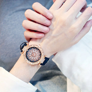 2019 reloj de pulsera para mujer, reloj de pulsera con cielo estrellado para mujer, reloj de pulsera informal de cuero de cuarzo, reloj femenino