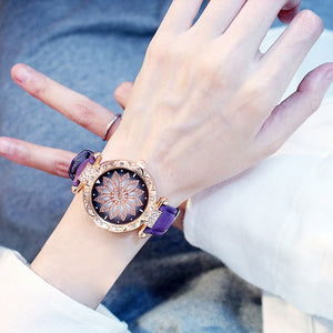 2019 reloj de pulsera para mujer, reloj de pulsera con cielo estrellado para mujer, reloj de pulsera informal de cuero de cuarzo, reloj femenino