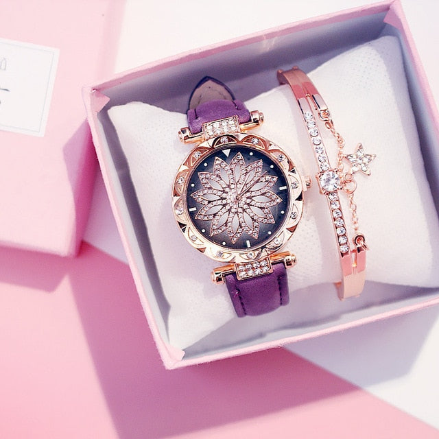 2019 reloj de pulsera para mujer, reloj de pulsera con cielo estrellado para mujer, reloj de pulsera informal de cuero de cuarzo, reloj femenino