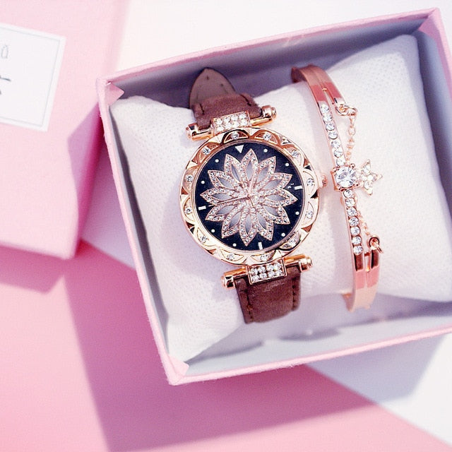 2019 reloj de pulsera para mujer, reloj de pulsera con cielo estrellado para mujer, reloj de pulsera informal de cuero de cuarzo, reloj femenino