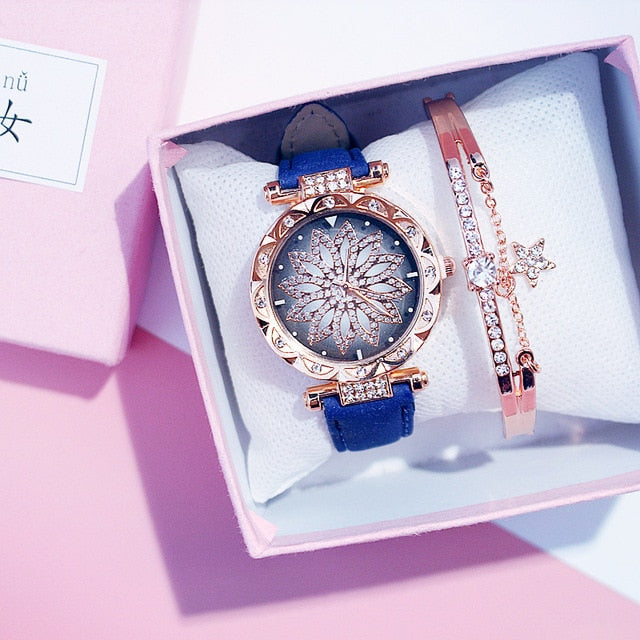 2019 reloj de pulsera para mujer, reloj de pulsera con cielo estrellado para mujer, reloj de pulsera informal de cuero de cuarzo, reloj femenino