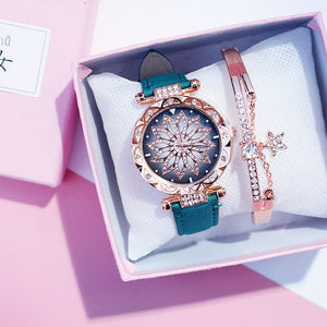 2019 reloj de pulsera para mujer, reloj de pulsera con cielo estrellado para mujer, reloj de pulsera informal de cuero de cuarzo, reloj femenino