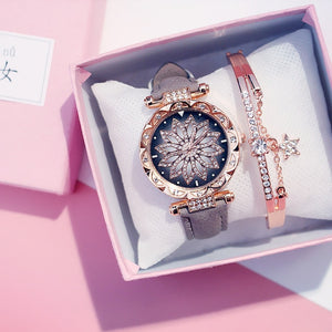 2019 reloj de pulsera para mujer, reloj de pulsera con cielo estrellado para mujer, reloj de pulsera informal de cuero de cuarzo, reloj femenino