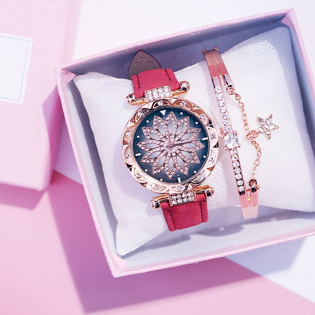 2019 reloj de pulsera para mujer, reloj de pulsera con cielo estrellado para mujer, reloj de pulsera informal de cuero de cuarzo, reloj femenino