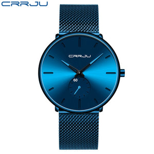 Crrju moda dos homens relógios de luxo da marca superior relógio de quartzo masculino casual fino malha aço à prova dlogiágua esporte relógio relogio masculino