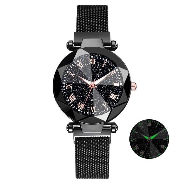 Luxury Starry Sky Stainless Steel Mesh Bracelet Watches For Women Crystal Analog Quartz Wristwatches Ladies Sports Dress Clock