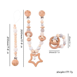 3pc/set Baby Rattles Crib Mobiles Wooden Pacifier Chain Holder For Nipples Kids Stroller Accessories Baby Crib Toys 2020 New Hot