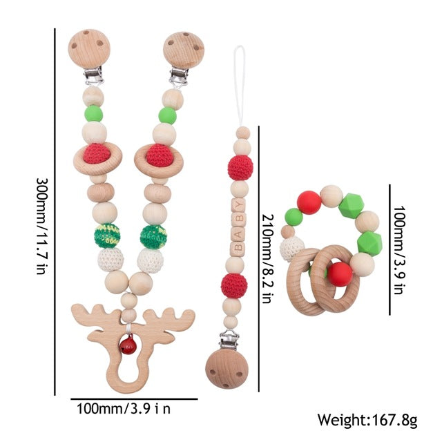 3pc/set Baby Rattles Crib Mobiles Wooden Pacifier Chain Holder For Nipples Kids Stroller Accessories Baby Crib Toys 2020 New Hot