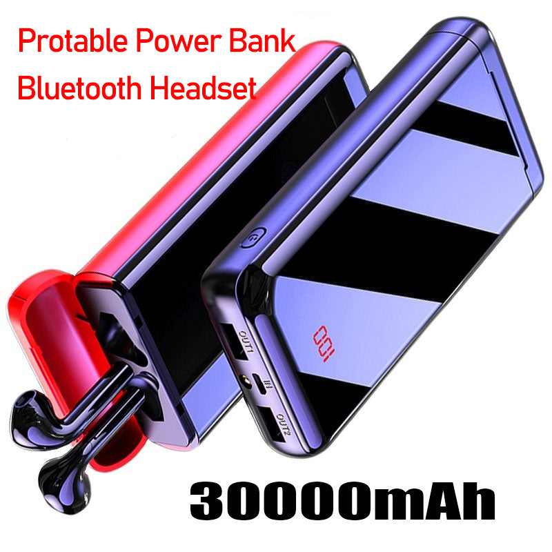 Bluetooth Headset Power Bank 30000mAh Powerbank External Battery Portable Fast Charger for All Smartphone Iphone Charger Bank