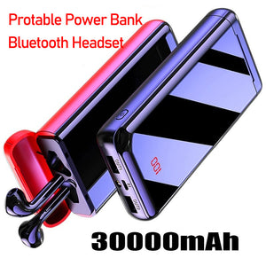 Bluetooth Headset Power Bank 30000mAh Powerbank External Battery Portable Fast Charger for All Smartphone Iphone Charger Bank