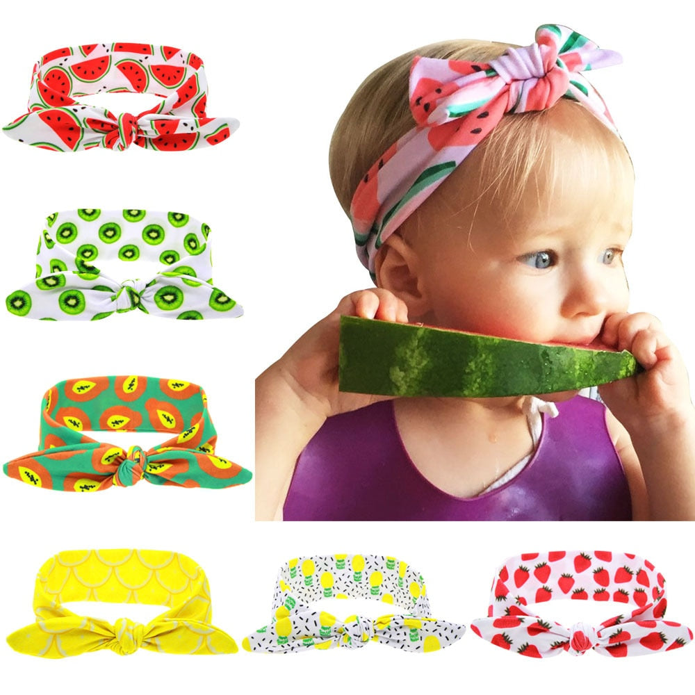 30pcs/lot New hot summer fruit series of children's DIY elastic rabbit ears headband watermelon newborn  knot hair band