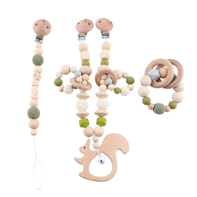 3pc/set Baby Rattles Crib Mobiles Wooden Pacifier Chain Holder For Nipples Kids Stroller Accessories Baby Crib Toys 2020 New Hot