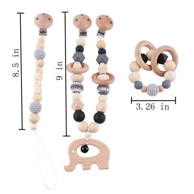 3pc/set Baby Rattles Crib Mobiles Wooden Pacifier Chain Holder For Nipples Kids Stroller Accessories Baby Crib Toys 2020 New Hot