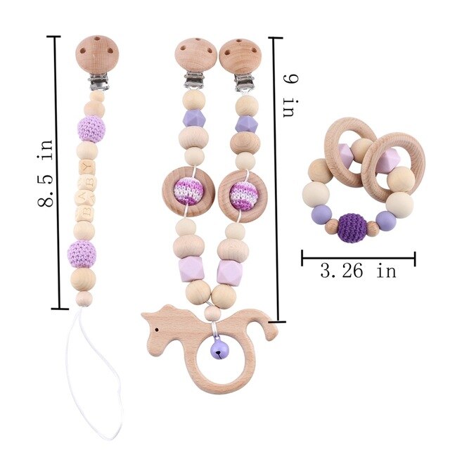 3pc/set Baby Rattles Crib Mobiles Wooden Pacifier Chain Holder For Nipples Kids Stroller Accessories Baby Crib Toys 2020 New Hot