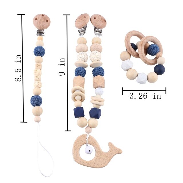 3pc/set Baby Rattles Crib Mobiles Wooden Pacifier Chain Holder For Nipples Kids Stroller Accessories Baby Crib Toys 2020 New Hot