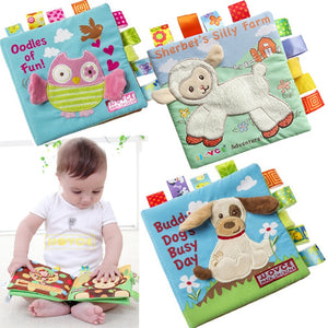 Animal Style Monkey/Owl/Dog Newborn Baby Toys Learning Educational Kids Cloth Books Cute Infant Baby Fabric Book Ratteles Toy