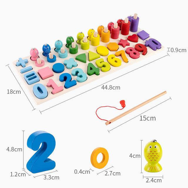 Montessori Educational Wooden Toys Geometric Shape Matching Count Magnetic Fishing Toys Math Early Educational Toys For Children