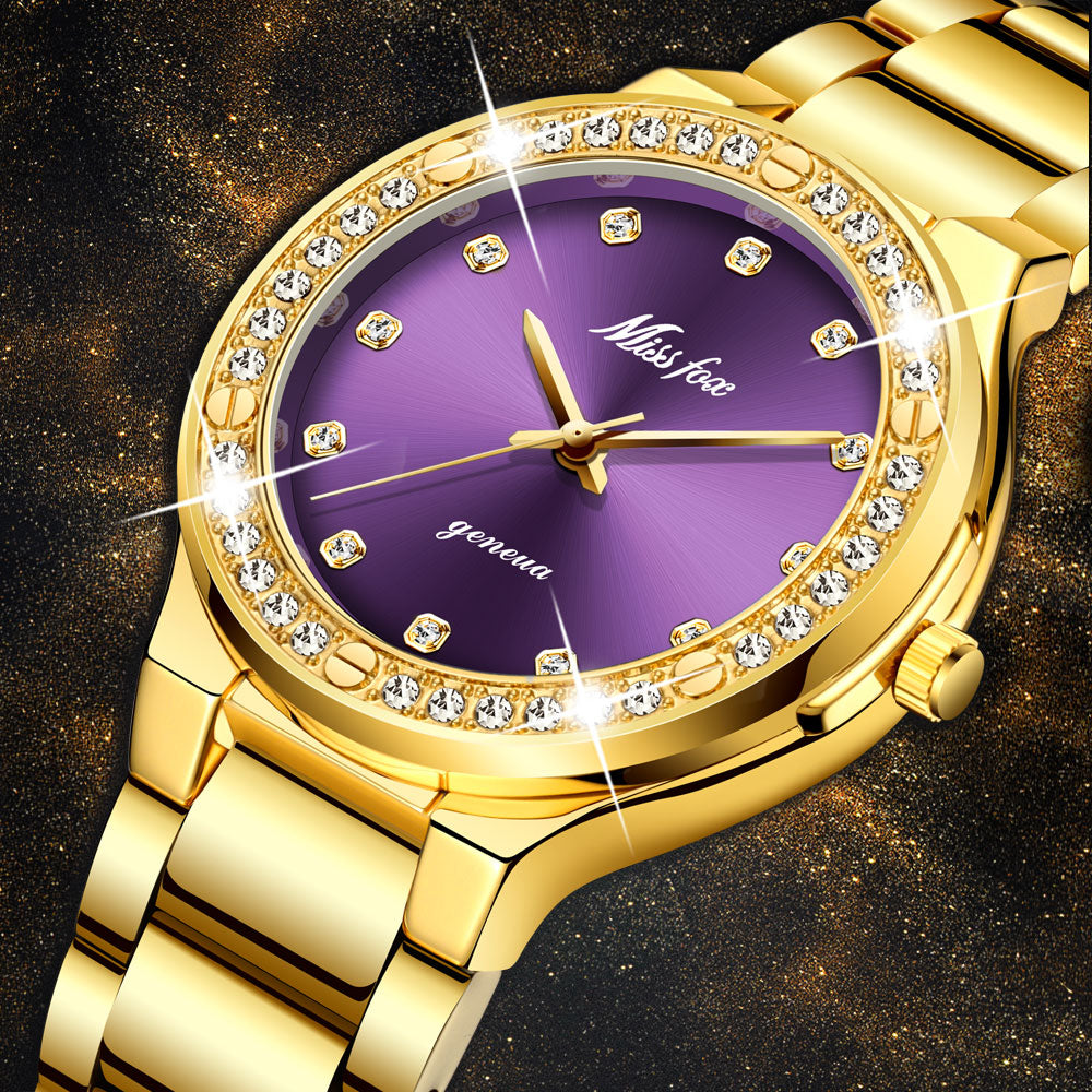 Dropshipping New 2020 Hot Selling Diamond Wrist Watches For Women Steel Two Tone Gold Female Watch Hour Purple Quartz Wristwatch