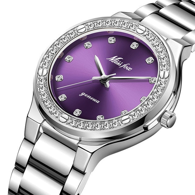 Dropshipping New 2020 Hot Selling Diamond Wrist Watches For Women Steel Two Tone Gold Female Watch Hour Purple Quartz Wristwatch