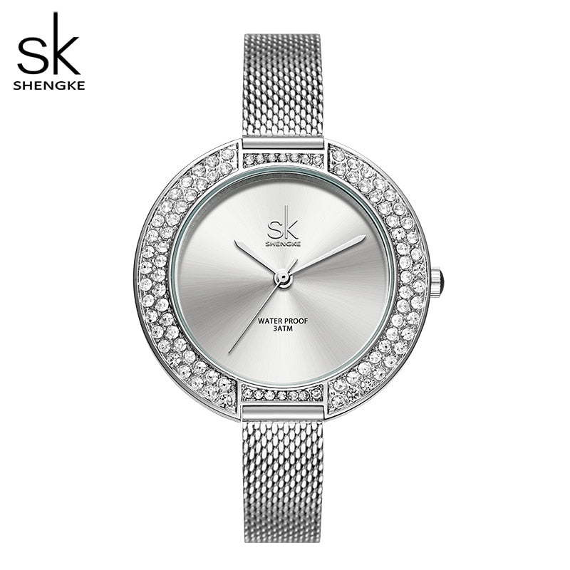 Shengke Luxury Women Watch Diamond Dial Bracelet Wristwatch For Girl Elegant Ladies Quartz Watch Female Dress Watch Brand Watch