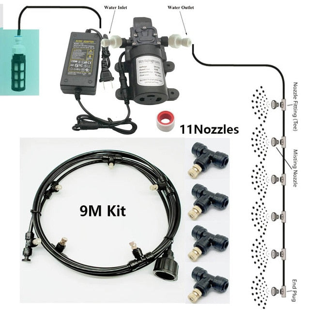 Water Mist Spray For Booth Sterilizing And Outdoor Nebulizer Pump Misting system Kit 6M  9M 12M 15M 18M Slip Lock T connectors